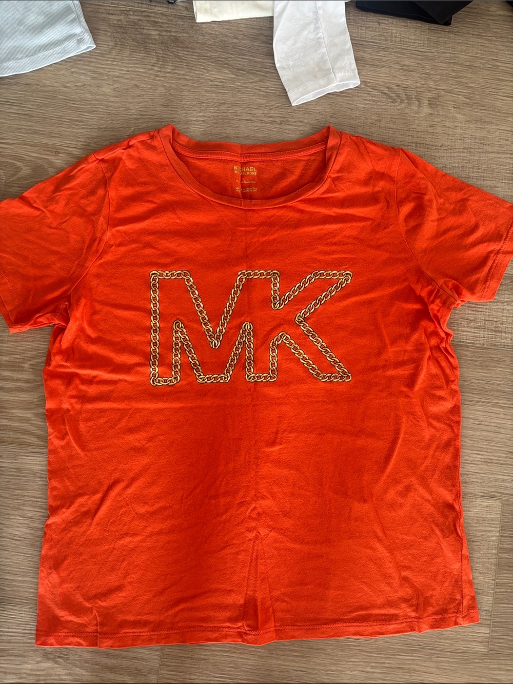 Michael Kors Orange T-Shirt with Gold MK Chain Logo